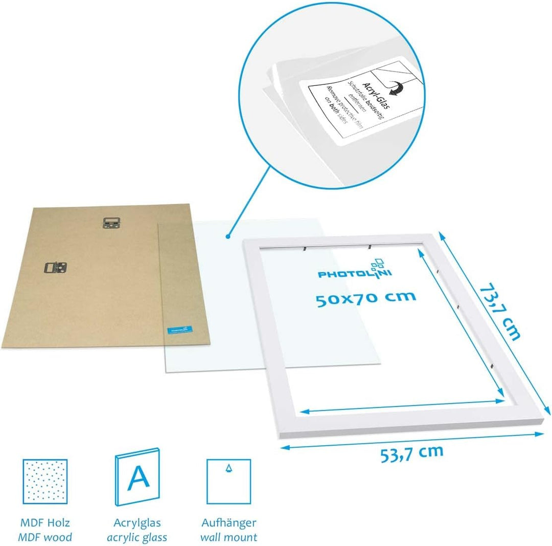 PHOTOLINI Bilderrahmen 50x70 Weiss 3er Set, Puzzle Rahmen 50x70 Holz MDF mit Acrylglas, Bilderrahmen