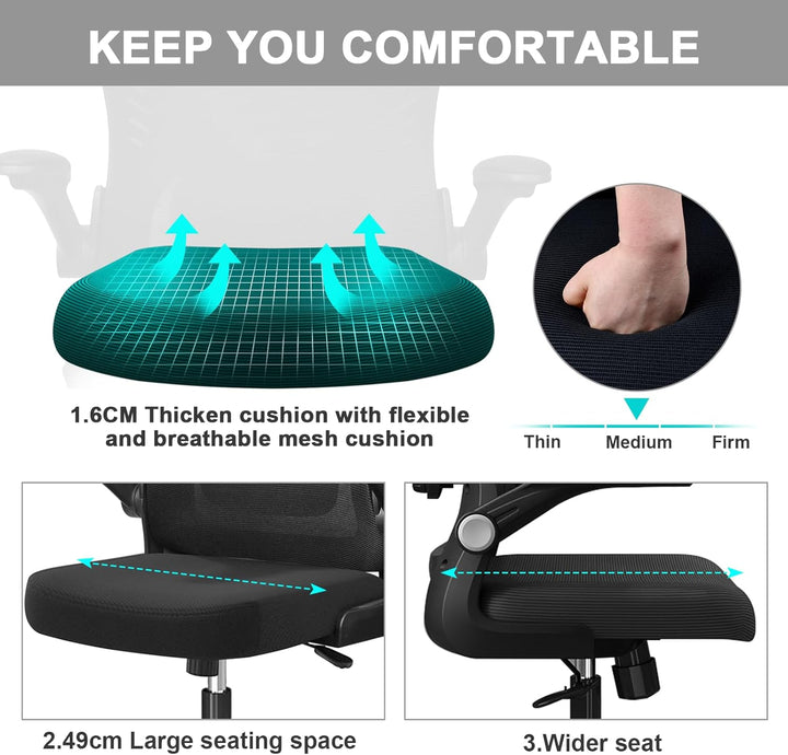 LEVIPE Bürostuhl Ergonomisch, Schreibtischstuhl mit Lendenwirbelstütze, Armlehnen, Verstellbare Kopf