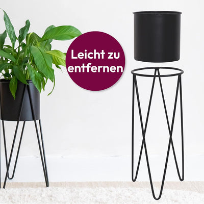 Gadgy Pflanzenständer Metall | Set 2 Stück Blumenständer Metall Schwarz | Blumentopf mit Beinen | Üb