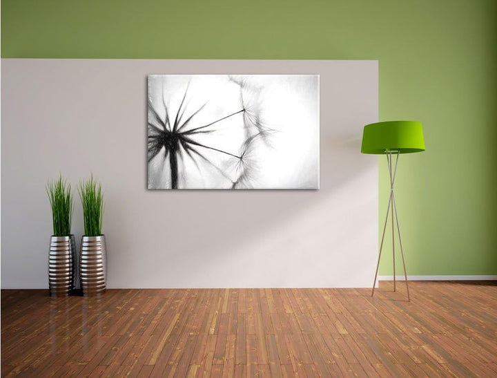 Pusteblumen Kohle Effekt, Format: 100x70 auf Leinwand, XXL riesige Bilder fertig gerahmt mit Keilrah