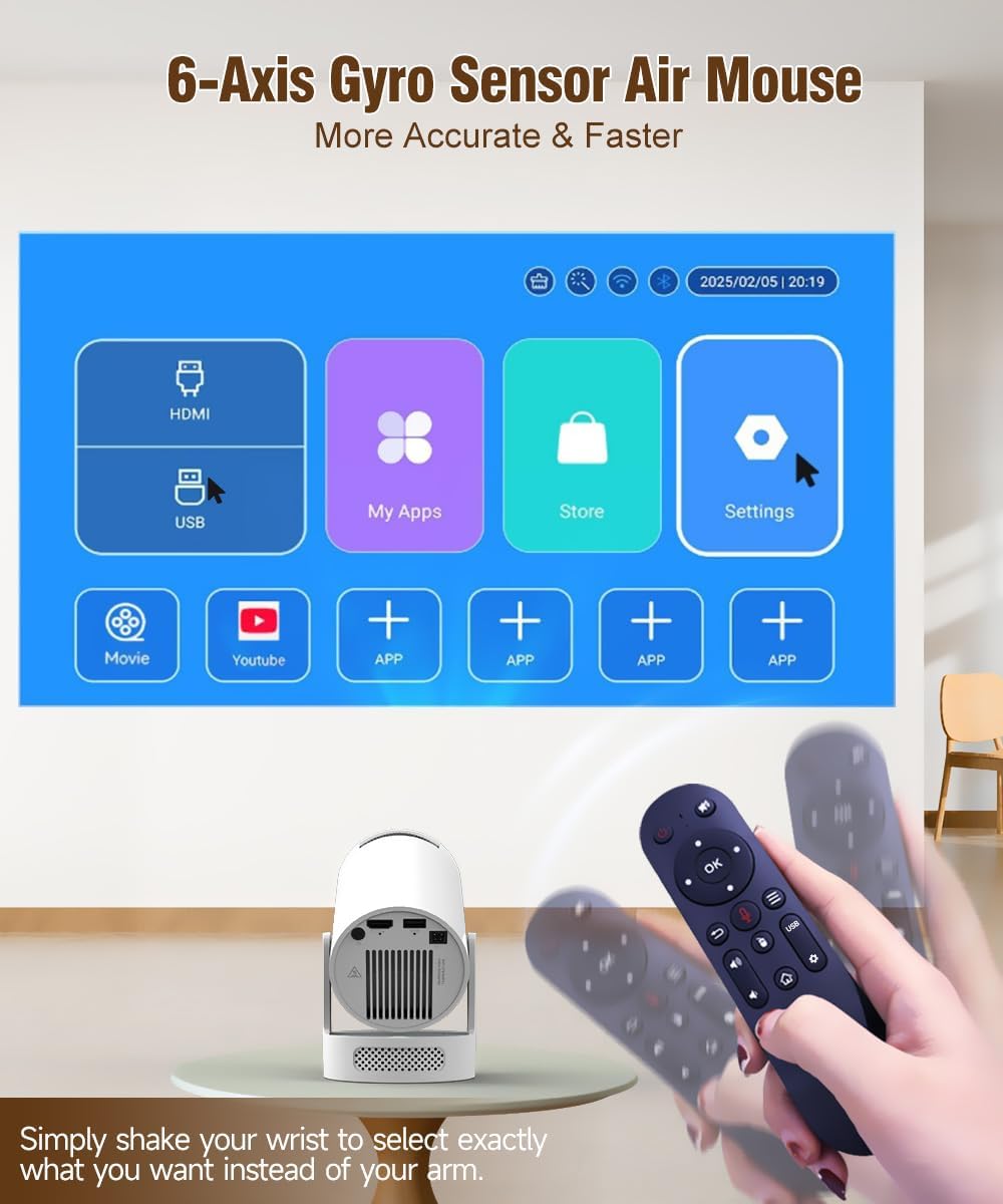 Alwtniet Mini Projektor, Mini Beamer 4K Unterstützt, Wi-Fi 6 und Bluetooth 5.4, 5W Lautsprecher, Aut
