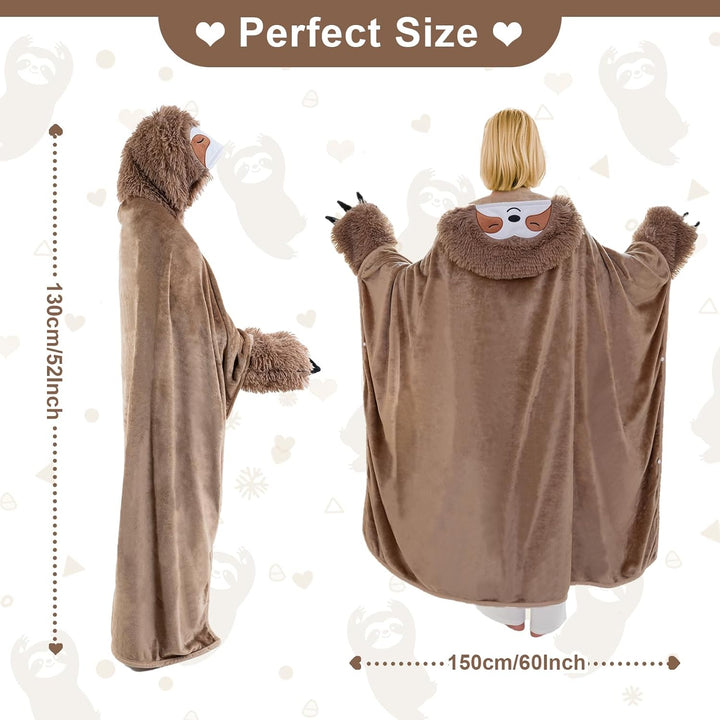 SQEQE Tragbare Decken mit Kapuze und Handschuhen Hoodie Decke Sofadecke Cartoon Kuscheldecke für Dam