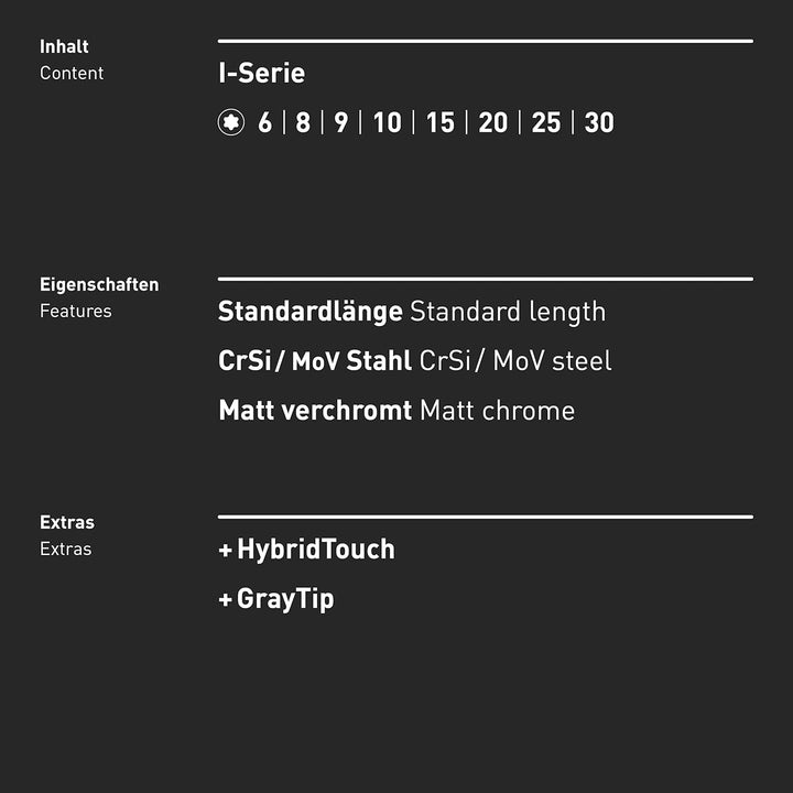 TORX® Schraubendreher Set 8tlg, TX6–TX30, mit HybridTouch & GrayTip (INBUS® 73707) 8× TX (TX6 – TX30