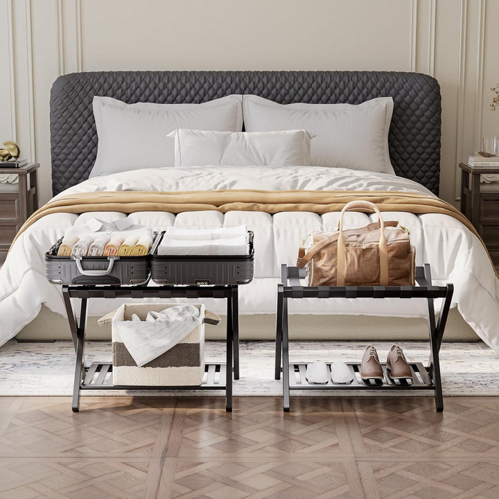 SMIBUY Gepäckträger, faltbarer Kofferständer aus Bambus mit Ablagefächern für Gästezimmer, Schlafzim