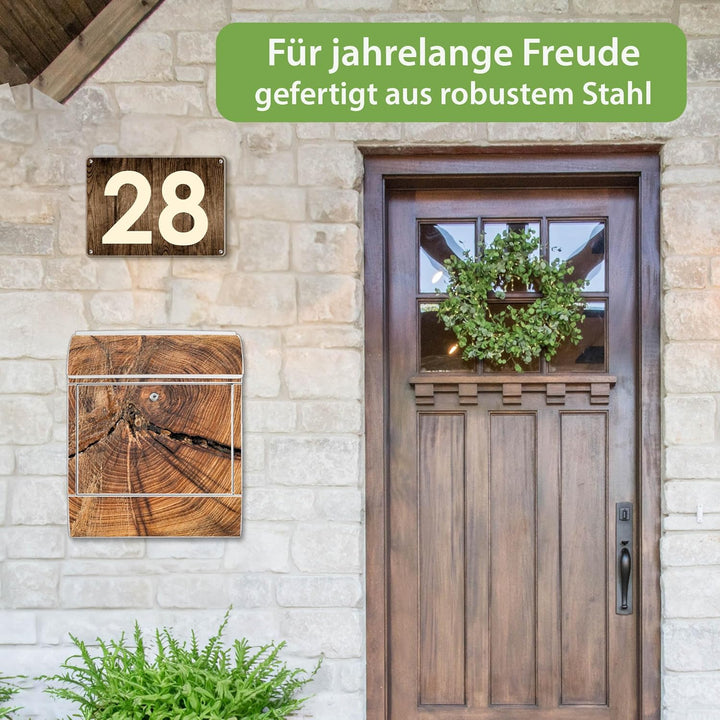 banjado® Design Briefkasten mit Motiv Jahresringe 39x47x14cm &amp; 2 Schlüssel - Briefkasten Stahl weiss