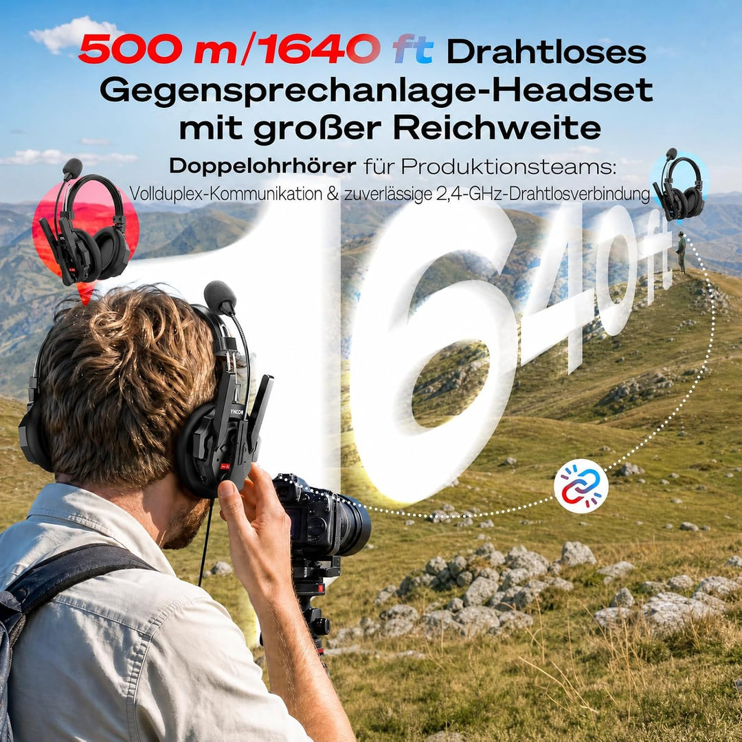 SYNCO XTALK XMax2 Wireless Intercom Headset, Zwei-Ohr Headset 500m Reichweite 24h Akku für Event TV