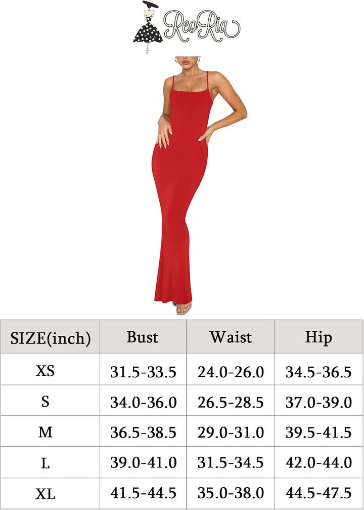REORIA Damen Sexy Lounge Slip Langes Kleid Elegantes Hochzeitsgast ärmelloses rückenfreies Geripptes