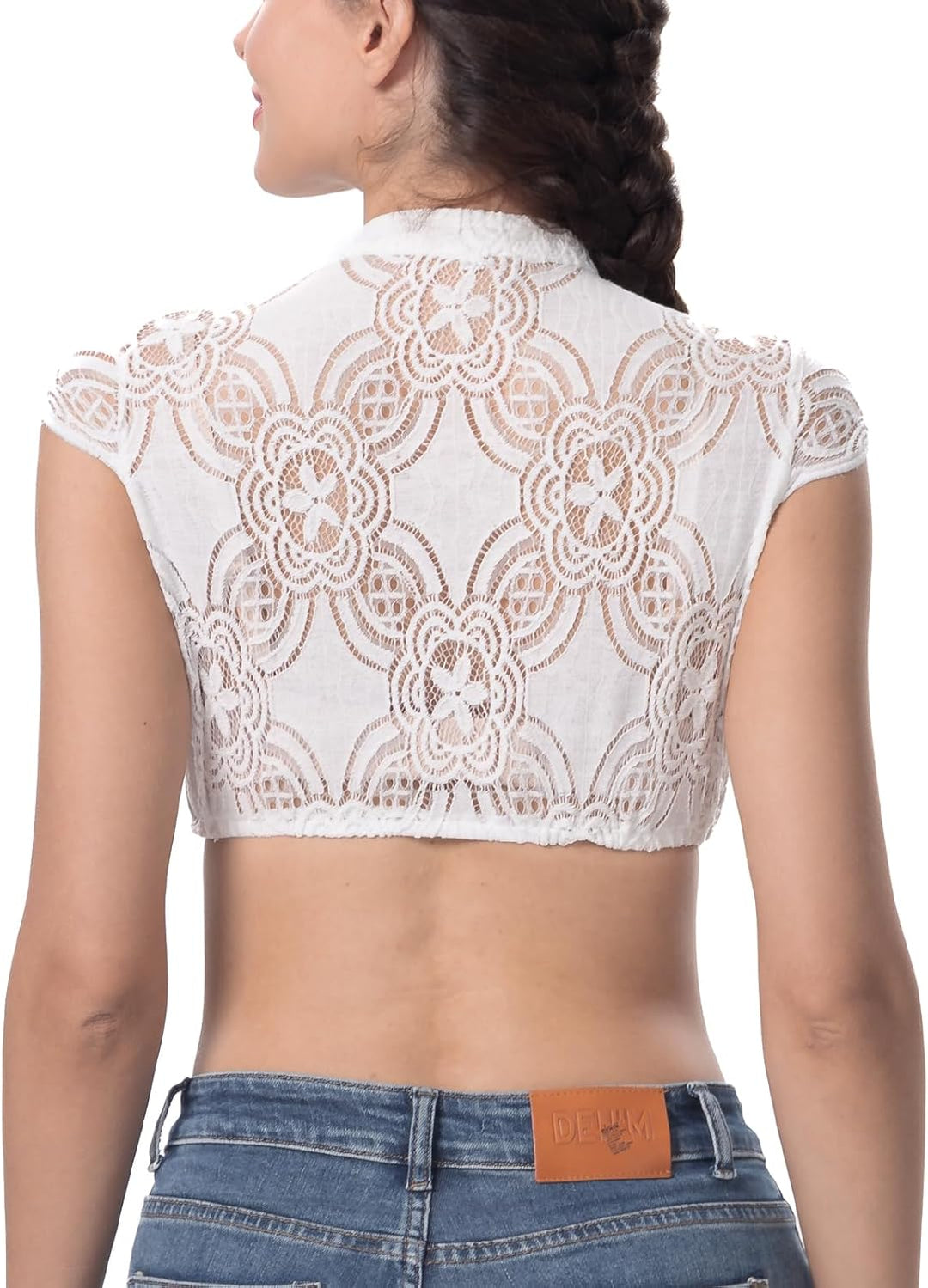 Dirndlparty Dirndlbluse Flügelärmel, Damen Mandarinkragen Dirndl Bluse Oktoberfest Trachtenbluse Cre