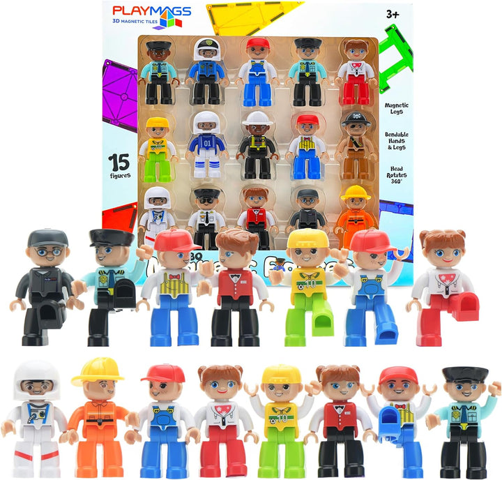 Playmags Grosses Magnetfiguren-Gemeinschaftsset mit 15 Teilen – 3 Zoll grosse Spielfiguren, perfekt
