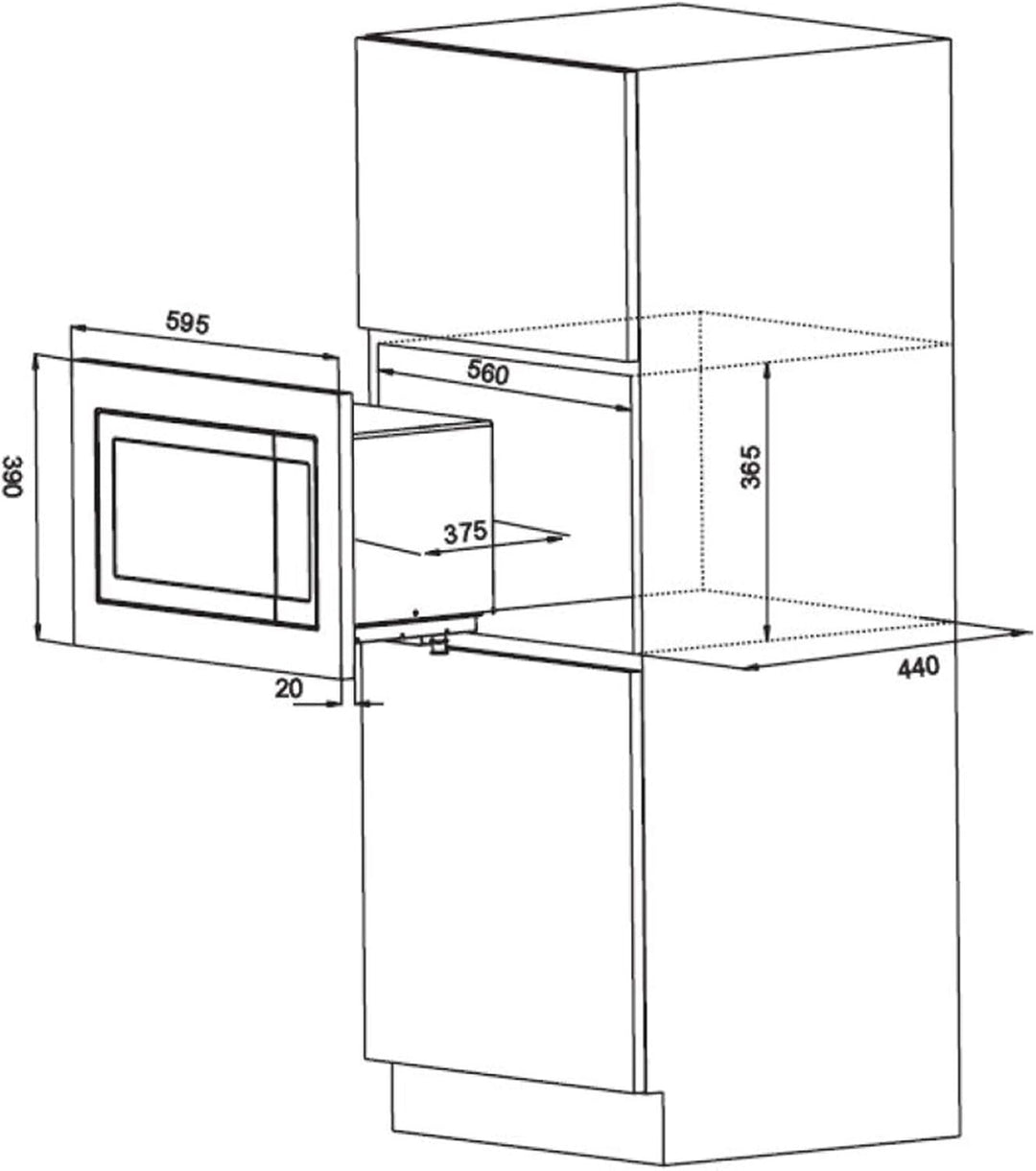 Pyramis schwarze Einbau Mikrowelle 60 cm 23 Liter für Hochschränke
