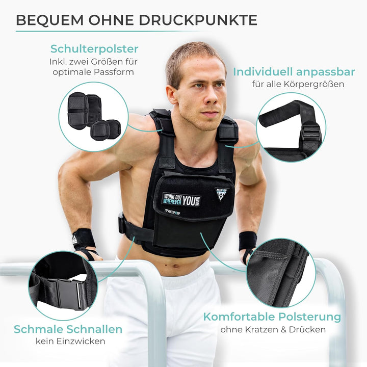 PULLUP & DIP Gewichtsweste – Modular anpassbar von 1-15 kg – Weighted Vest für Calisthenics, HIIT &