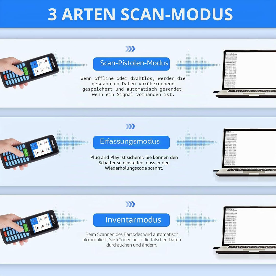 Kabelloser Barcode-Scanner, tragbarer Inventar-Scanner 1D&amp;2D&amp;PDF417, Hand-Barcode-Scanner für Sammle