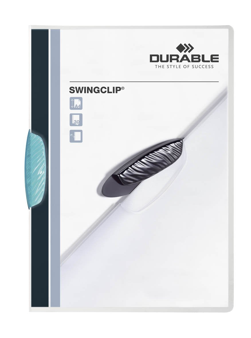 Durable Klemm-Mappe Swingclip aus PP, bis zu 30 Blatt A4, mittelblau, 25er Packung, 226014, mittelbl