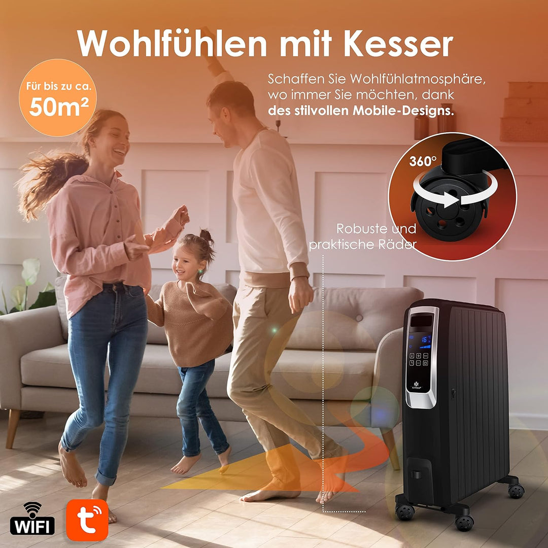 KESSER® 2000W Ölradiator mit WiFi App & Fernbedienung digitalem Display- elektrischer energiesparend