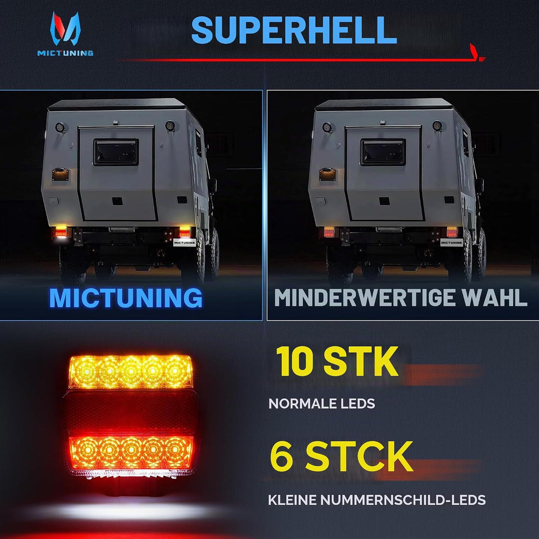 MICTUNING 12V 2pcs Rückleuchten für Anhänger mit Magnet 7,5M Kabel und 7 Polig Stecker, Traktor Rück