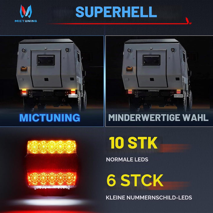 MICTUNING 12V 2pcs Rückleuchten für Anhänger mit Magnet 7,5M Kabel und 7 Polig Stecker, Traktor Rück
