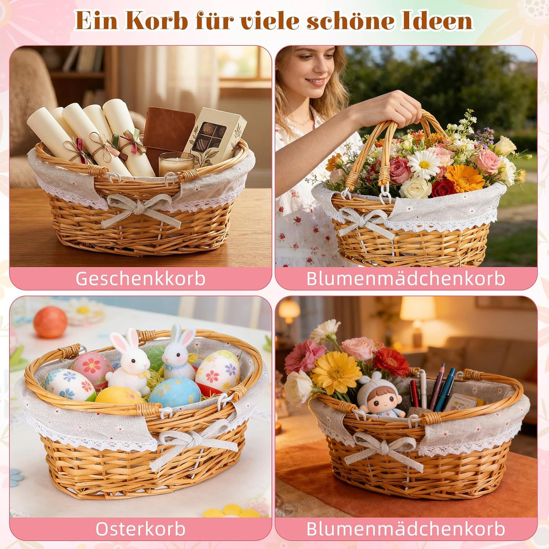 Abaodam Weidenkorb Mit Henkel - Geflochtener Picknickkorb Aus Weide Geflochtene Aufbewahrungskörbe -