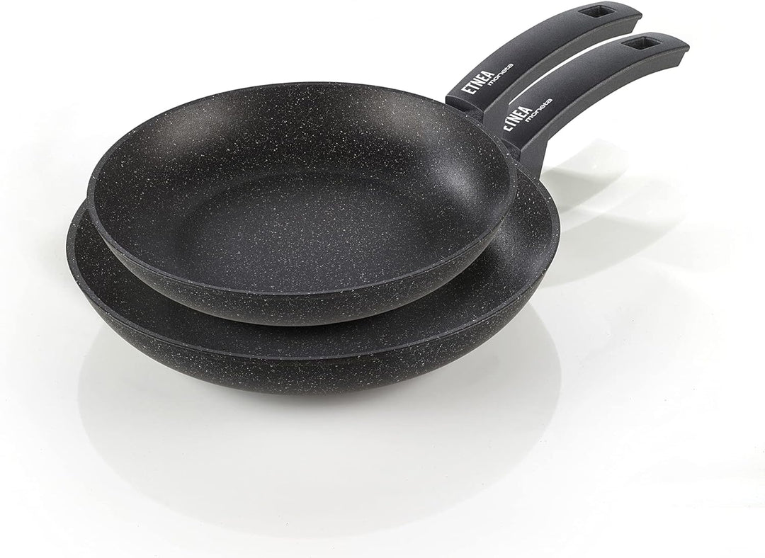 Moneta Etnea Bratpfannen Set 24-28, Aluminum, Schwarz - Stein Optik, 24-28cm Set 2 Stk Bratpfanne 24