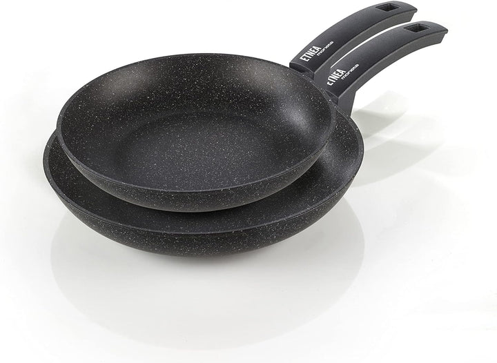 Moneta Etnea Bratpfannen Set 24-28, Aluminum, Schwarz - Stein Optik, 24-28cm Set 2 Stk Bratpfanne 24