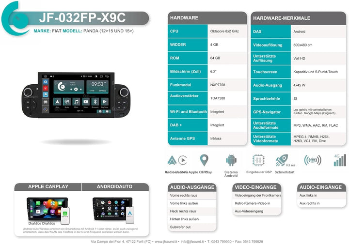 Personalisiertes Autoradio für FIAT Panda Android GPS Bluetooth WiFi USB DAB+ Touchscreen 6.2" 8core