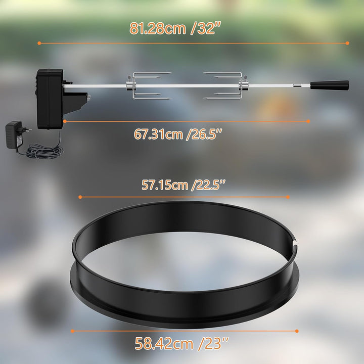 onlyfire Rotisserie Grillspiess Set mit DC Grillmotor und Adapter, Drehspiess für Weber 57cm Kettle