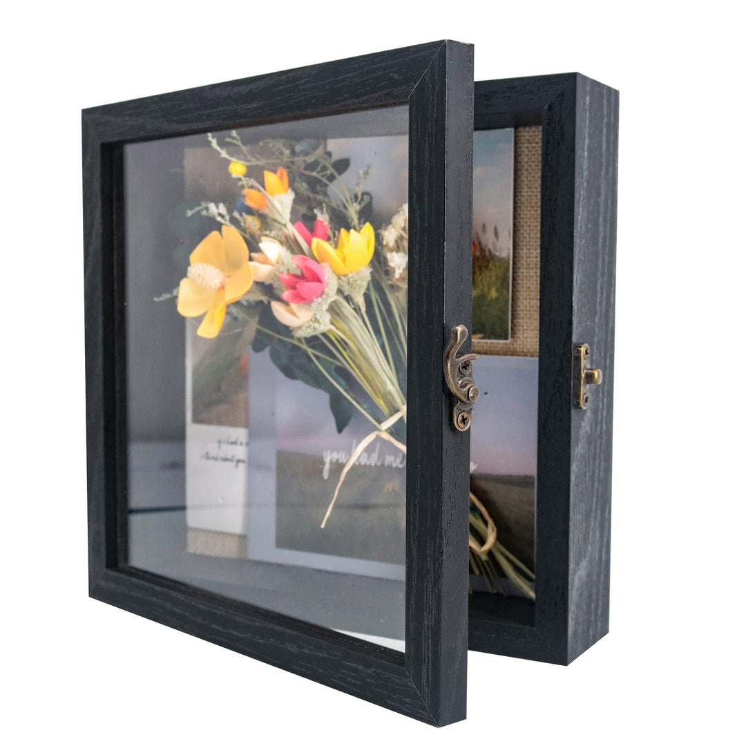 GraduationMall Schwarz 20x20cm 3D Bilderrahmen Tief Objektrahmen Schaukasten Türvitrine Retro Weiss,