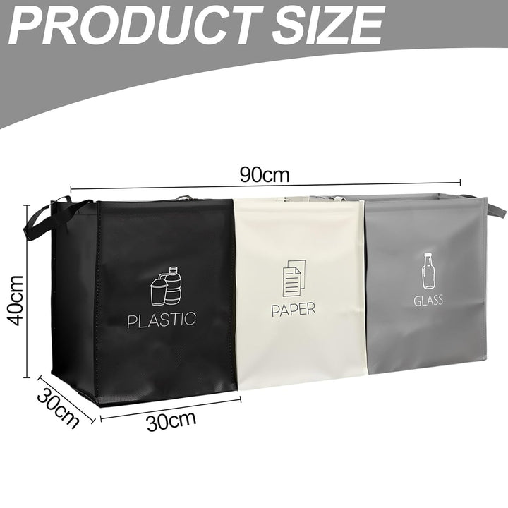 Mülltrennsystem 3fach für Papier Glas Plastik Recycling System Taschen Mülleimer mit Stabilisatoren