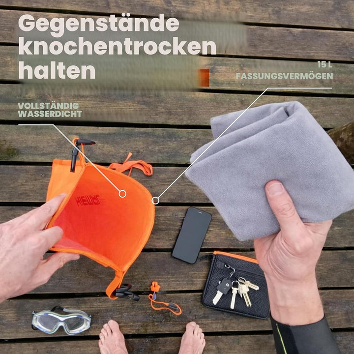 Schwimmboje für offene Gewässer, 15 l, vollständig wasserdicht, Schwimmblase – super sicher mit höhe