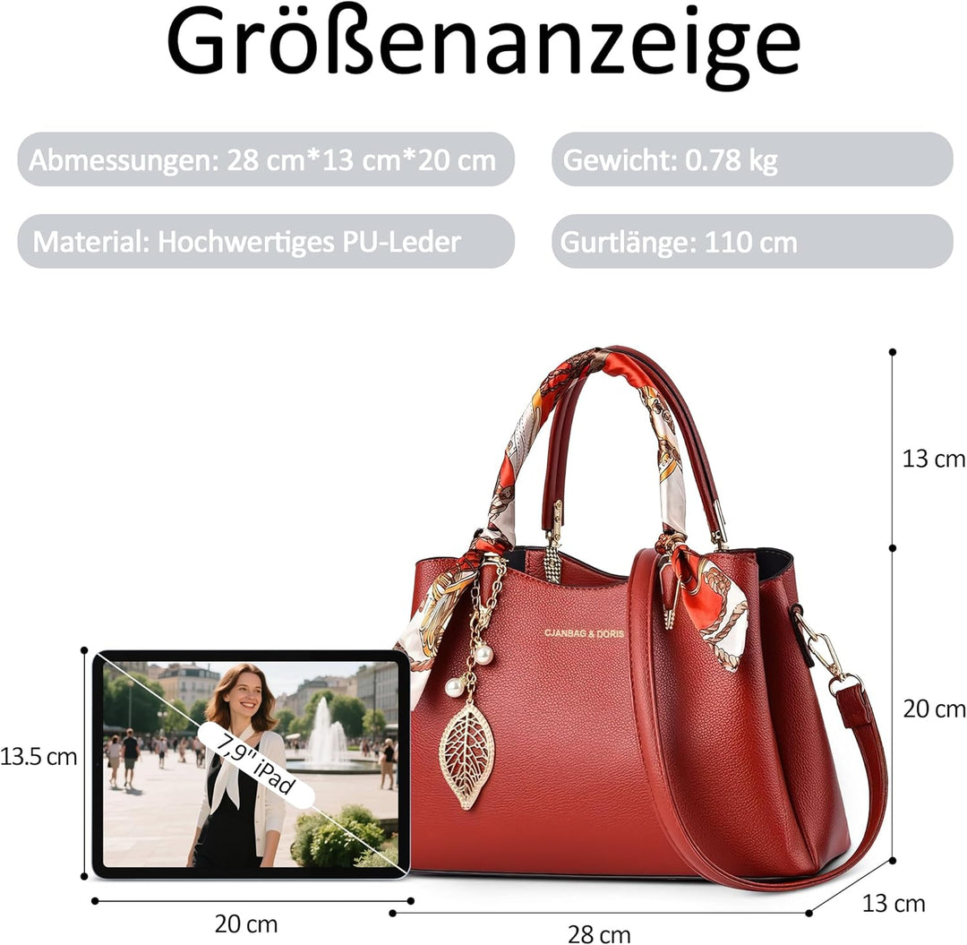 DORRISO Elegant Damen Handtasche Grosse Kapazität Schultertasche mit Einzigartigem Anhänger Umhänget