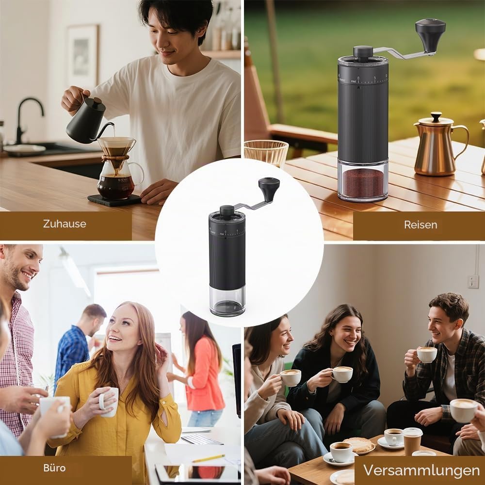 Hand-Kaffeemühle, konischer Frässtift für Espresso, französische Presse, Übergiessen, doppeltes Lage