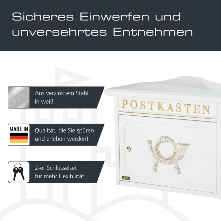 BURG-WÄCHTER Klassischer Briefkasten ohne Zeitungsfach und Namensschild, Verzinkter Stahl, Einwurf-F