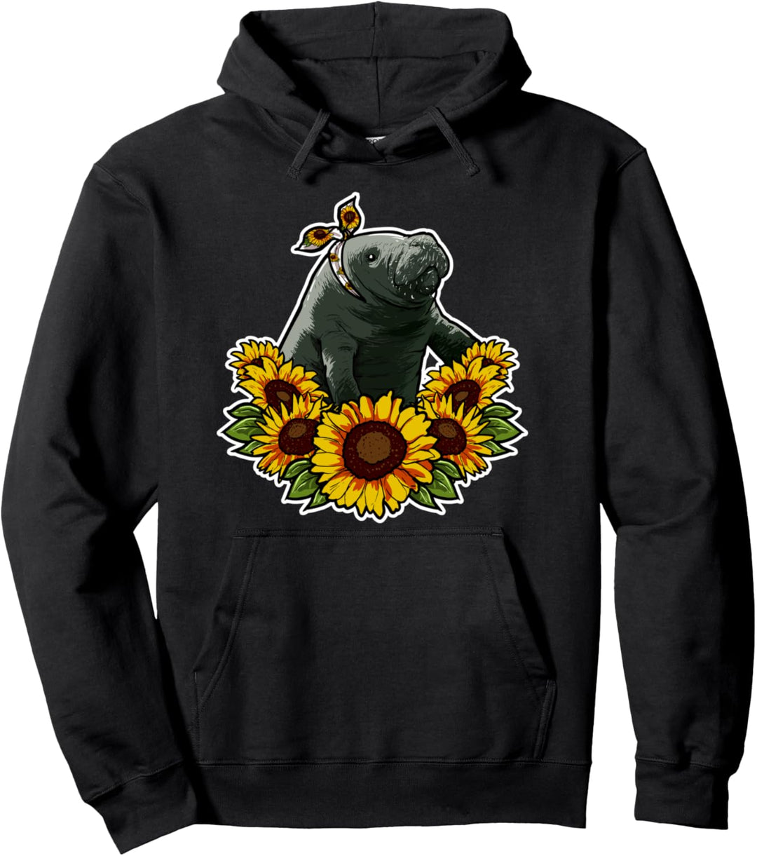 Süsse Seekuh Liebe Geschenk Sonnenblumen Dekor Manatee Pullover Hoodie