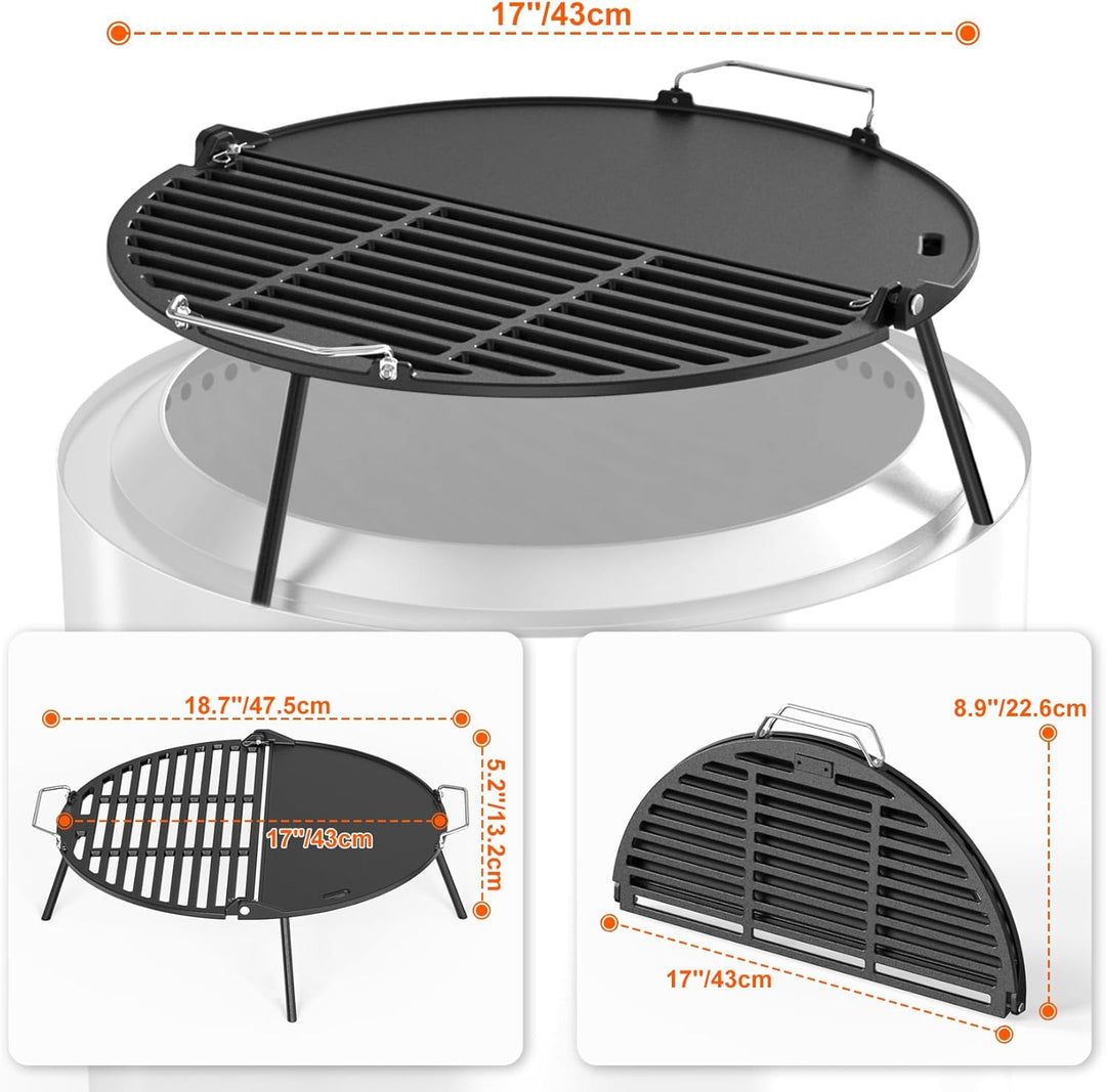 Onlyfire Gusseisen Grillplatte Plancha für Solo Stove Bonfire 19,5“ Feuerstelle, Gussplatte mit Abne