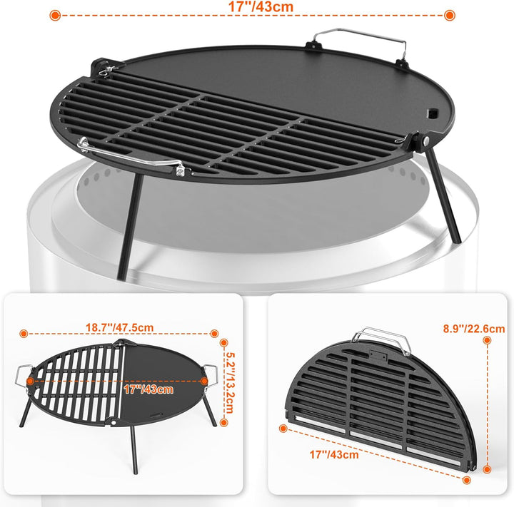 Onlyfire Gusseisen Grillplatte Plancha für Solo Stove Bonfire 19,5“ Feuerstelle, Gussplatte mit Abne