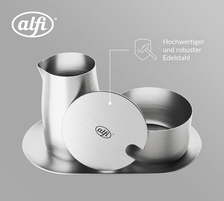 alfi MILK AND SUGAR SET,matt, hochwertiges Edelstahl-Milch- und Zuckerset, stilvolles Design, spülma