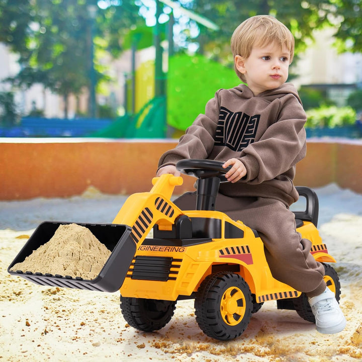 DREAMADE Bagger zum draufsitzen, Kinder Sitzbagger mit Flexibler Schaufel & Hupe & Kippschutz, Aufsi