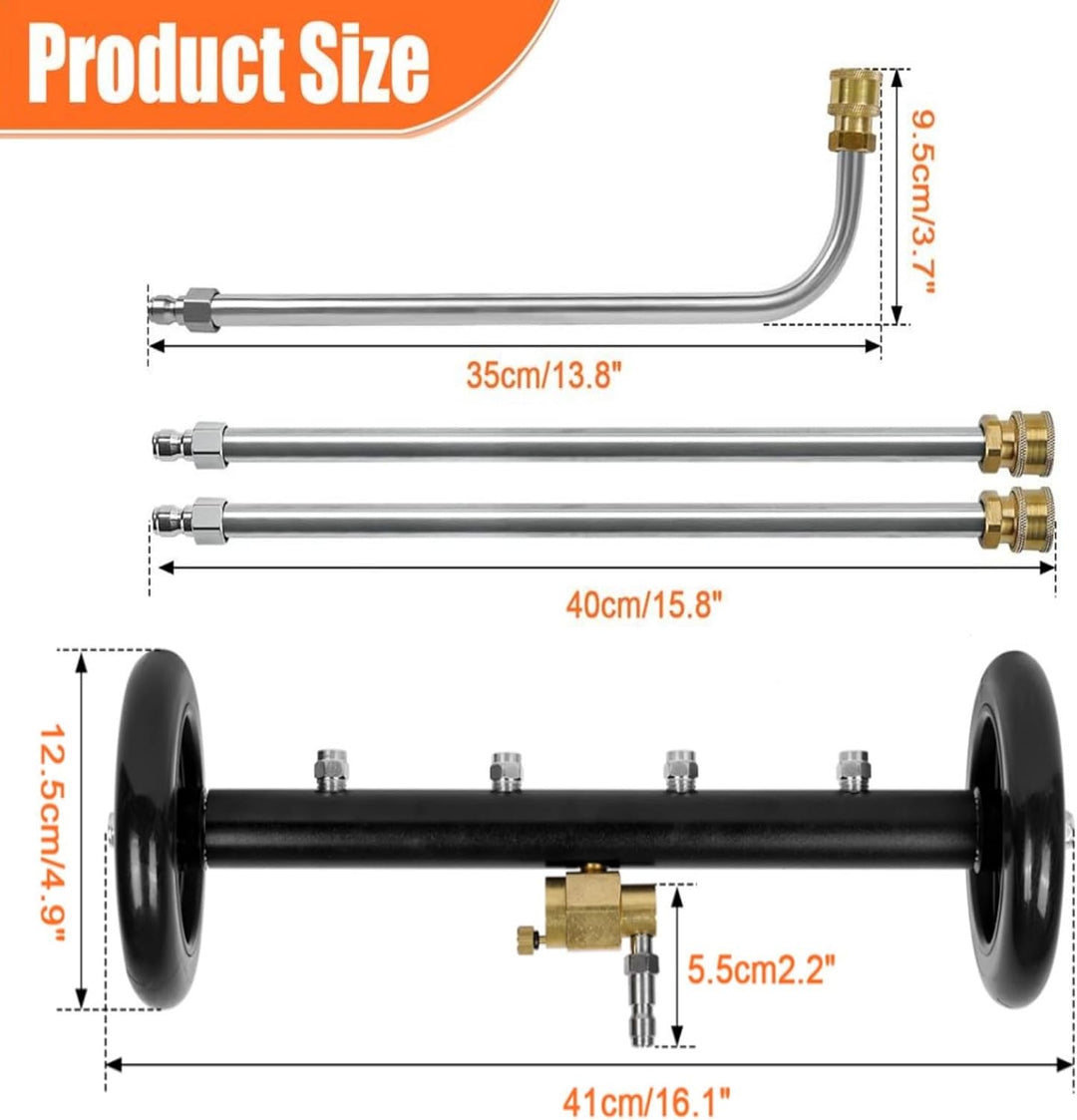 YUET 2-in-1 Hochdruckreiniger Unterfahrenreiniger Wasserbesen 40cm Oberflächenreiniger 16 Zoll Power