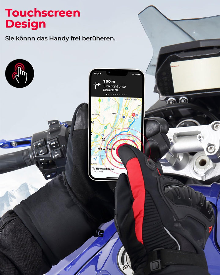 KEMIMOTO Winter Motorradhandschuhe, geprüfte Motorradhandschuhe,Motorrad Handschuhe Winter, Touchscr