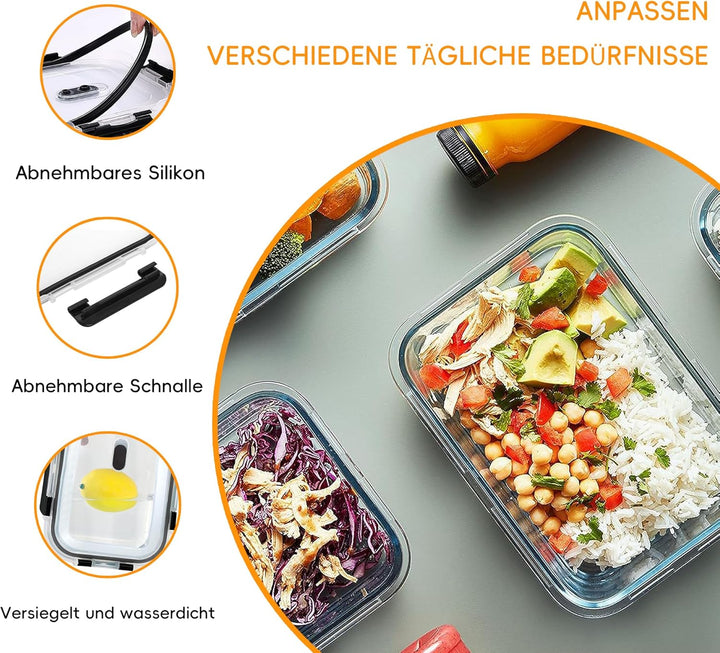 LNWSN Glasbehälter mit Deckel 2er, Wiederverwendbare Behälter für Meal Prep Boxen Glas, Food Contain