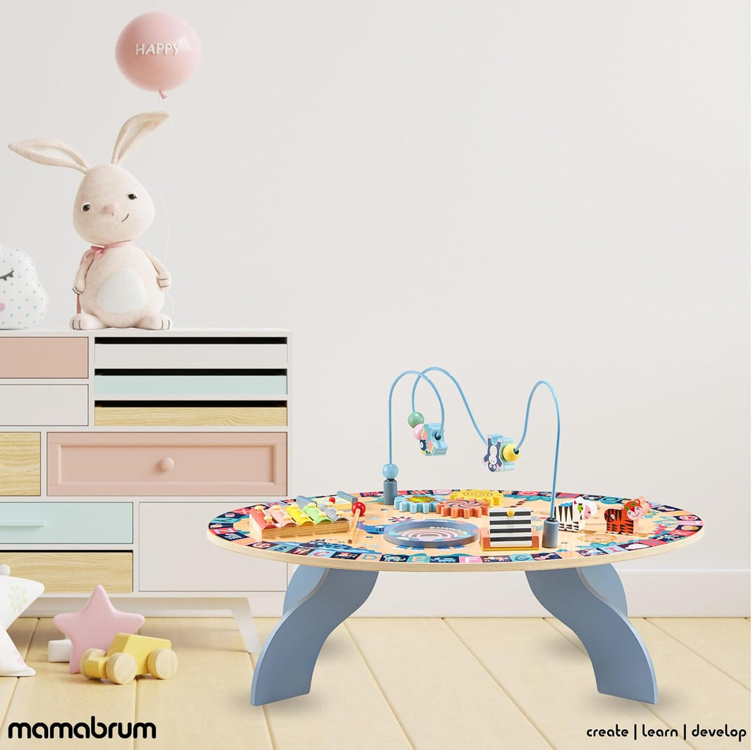 mamabrum 7-in-1 Lerntisch aus Holz – Interaktiver Montessori Aktivitätstisch für Babys ab 6 Monaten