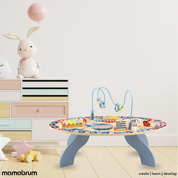 mamabrum 7-in-1 Lerntisch aus Holz – Interaktiver Montessori Aktivitätstisch für Babys ab 6 Monaten