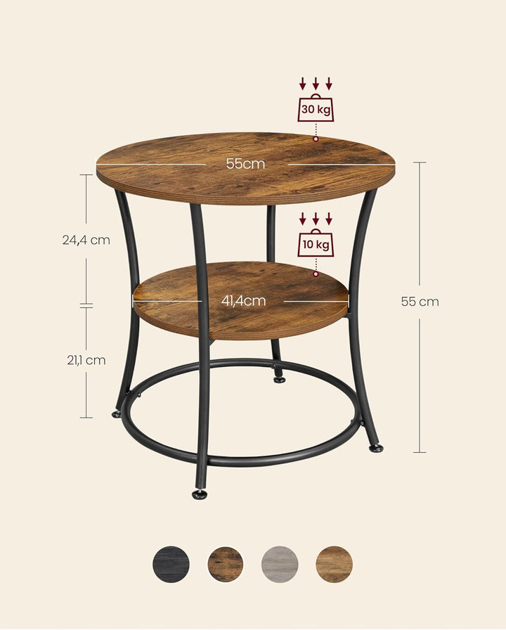 VASAGLE Beistelltisch, Couchtisch rund, Sofatisch, 2 Ablagen, Wohnzimmer, Schlafzimmer, einfacher Au