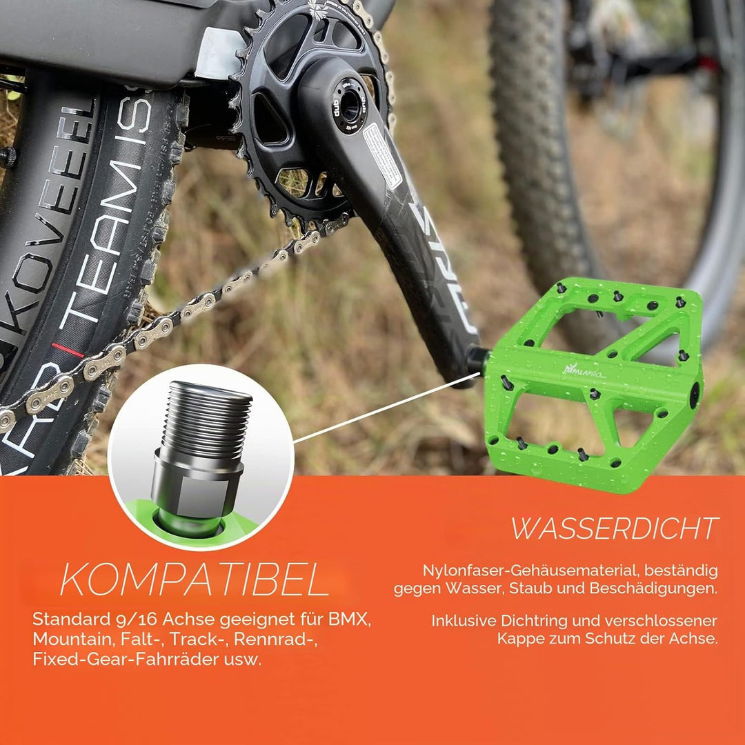 IMPALAPRO Fahrradpedale breite Nylonplattform (115 × 113 mm) Ultraleicht 180 g – Flat Pedale MTB Ren