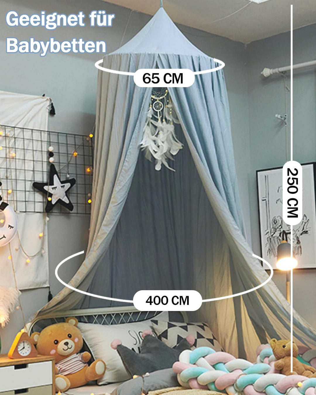 Surwin Moskitonetz Betthimmel Madchen Jungen Kinder Babybett, Rund Baldachin Mückennetz Einzelbett k