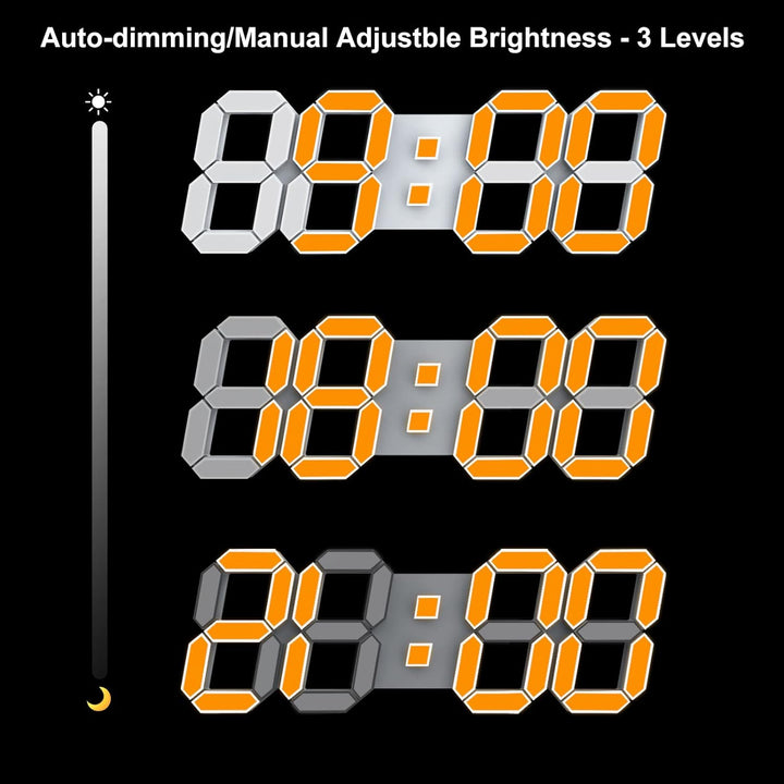 Deeyaple LED Wanduhr Digital Wecker 3D Uhr Dimmbar Snooze USB 12/24Stunden Datum Temperaturanzeige F