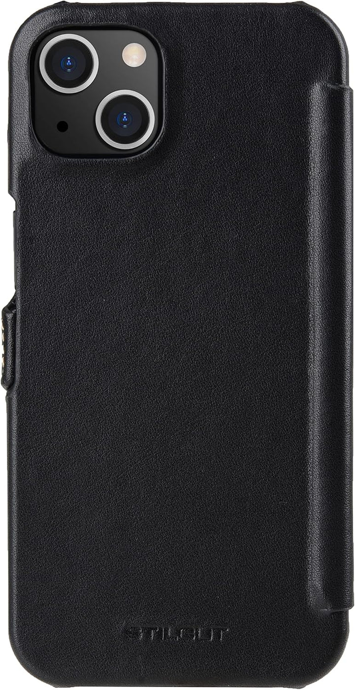 STILGUT Book Case kompatibel mit iPhone 13 Mini (5.4“) Hülle aus Leder mit Clip-Verschluss, Klapphül