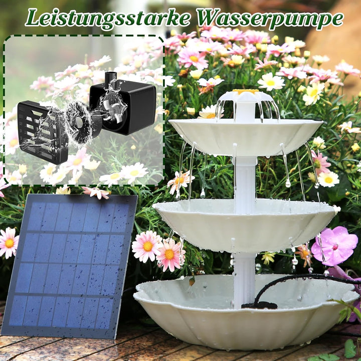 AISITIN DIY Deko Brunnen,Vogeltränke Sets mit 3,5W Solar Springbrunnen, 3 Stufige Vogelfütterer für