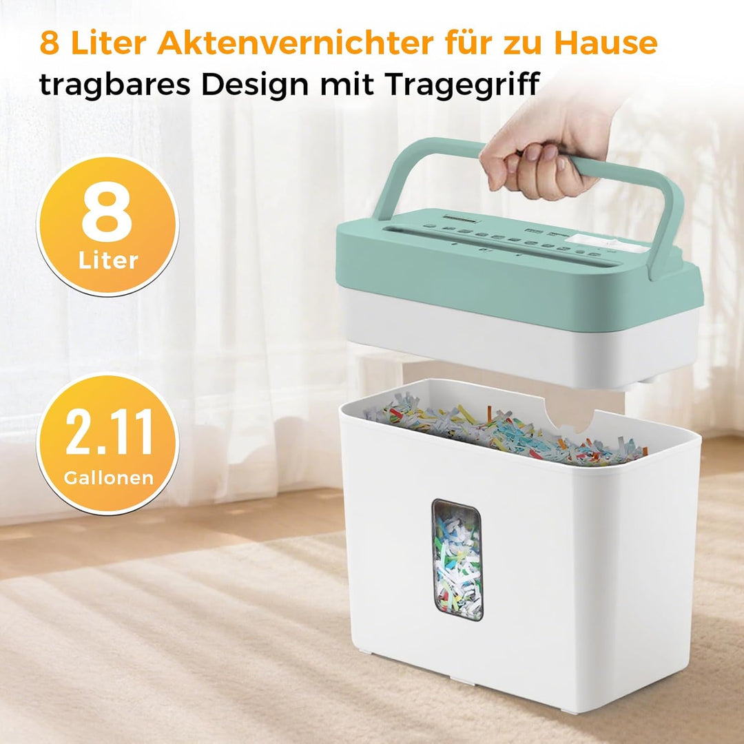 Aktenvernichter für 6 Blatt,P-4 Partikelschnitt Schredder, Papierschredder mit 8 Liter Auffangbehält