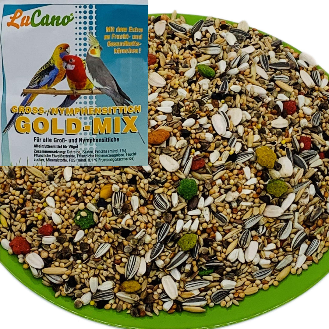 20 kg LuCano Gold Mix mit Früchten für Grosssittiche | Nymphensittiche | Vogelfutter 20.00 kg (1er P