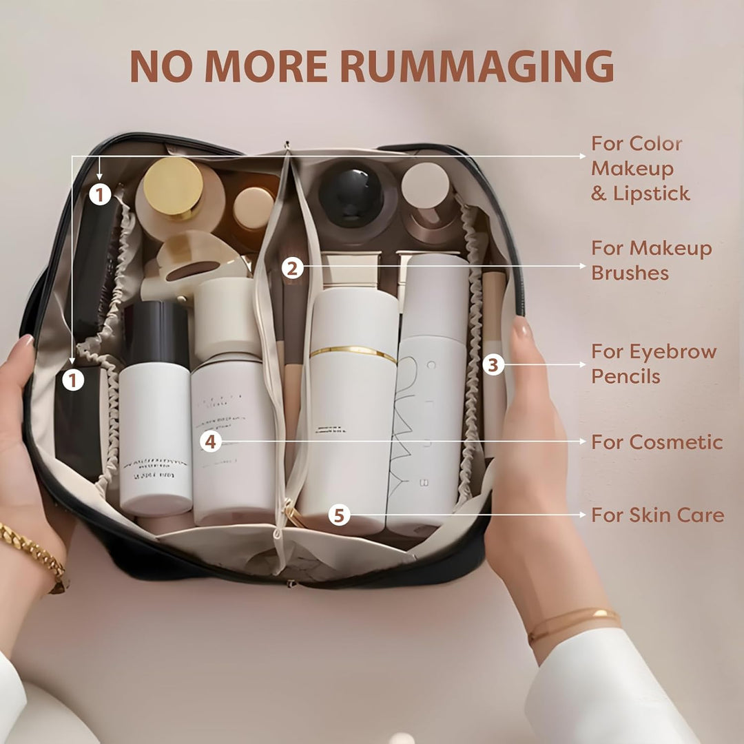 Reise Kosmetiktasche mit Grossem Fassungsvermögen,Wasserdichter PU-Leder, Kosmetik Tasche,Multifunkt